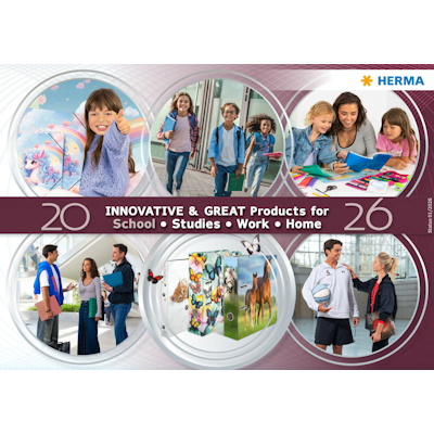 Innovative products for school, study, work, and home, showcased by various groups of children and adults in different scenarios.