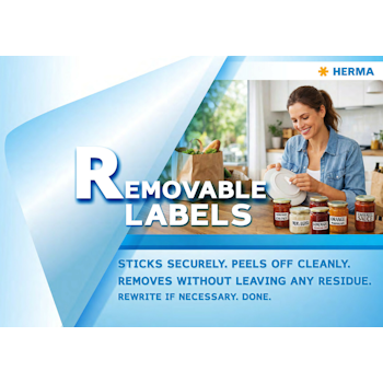 Removable labels that adhere securely, can be cleanly peeled off, and are residue-free when removed. Option for rewriting.