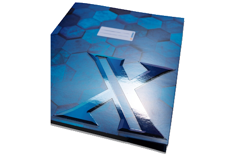Blue binder cover with X design