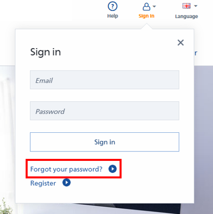 Registration window with fields for email and password, as well as links for 'Forgot Password' and 'Register'.