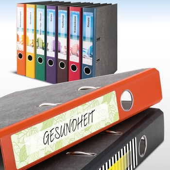 Binders in various colors with HERMA binder labels