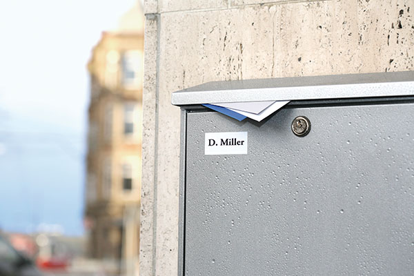 Labeled film sticker on mailbox