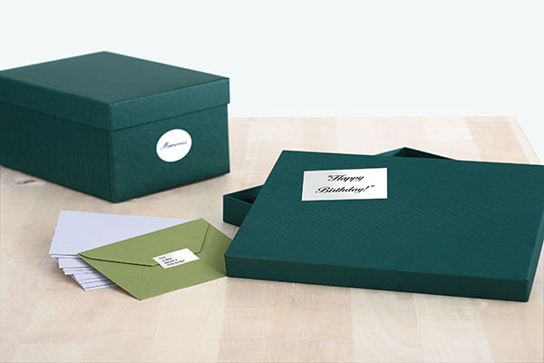 Gold and silver labels on gift packaging