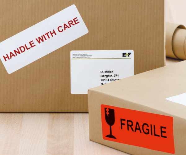 Packages marked with shipping labels