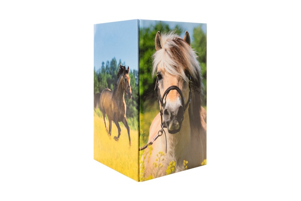 Image of a pencil holder with a horse motif.