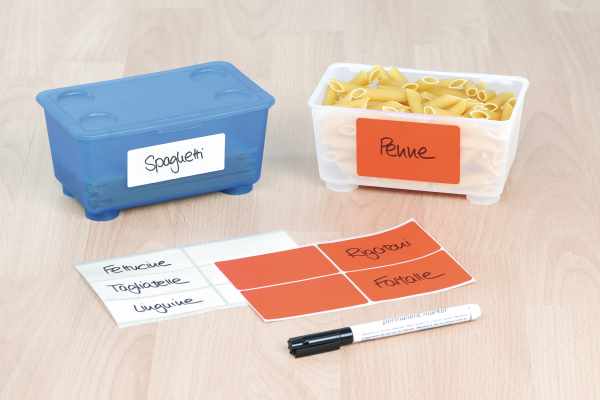 Multipurpose labels on plastic boxes