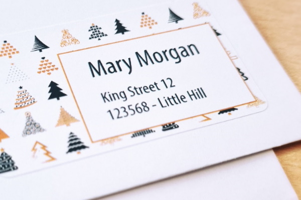 Envelope with a festive address label