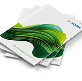 Three stacks of documents featuring a modern green wave pattern with the Herma logo in the upper right corner.