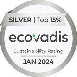 Silver medal for sustainability assessment from EcoVadis, top 15%, valid until January 2024.