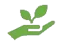 A green hand holds two leaves growing upwards, symbolizing environmental awareness and sustainability.