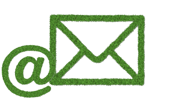 Green depiction of an envelope and an @ symbol made of grass.