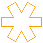 An orange star with six points on a white background.