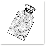Transparent bag with the label 'XOX', filled with an unidentifiable substance.