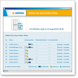 Choose an online store for CD covers with various providers and prices on a selection page.