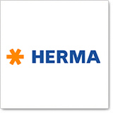 Logo of the HERMA brand featuring an orange star symbol and blue lettering.