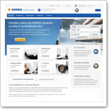 HERMA website with information on products, orders, and services in the field of labels and printing.
