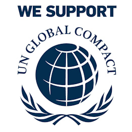 Support for the UN Global Compact with a globe and laurel wreath.