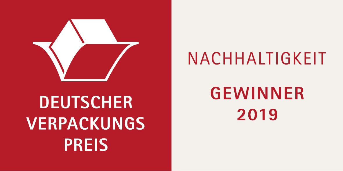 German Packaging Award 2019 for Sustainability, represented by a red and white logo featuring a stylized packaging design.