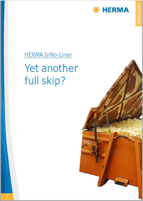A partially lifted lid on an open orange container, with the question 'Yet another full skip?' next to it.
