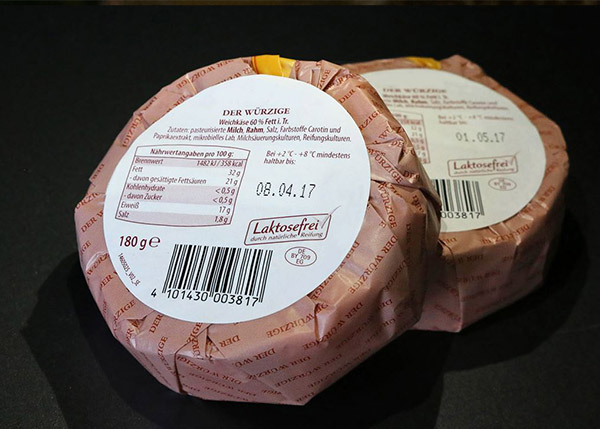  Label on cheese food labeling at HERMA