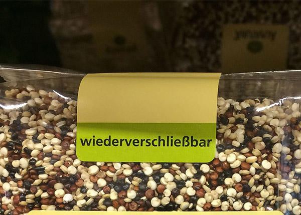 Resealable label food labeling at HERMA