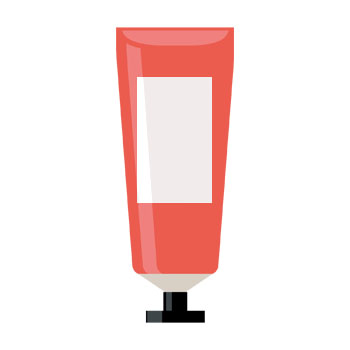 Tube with red packaging and a black cap, empty or unlabelled.