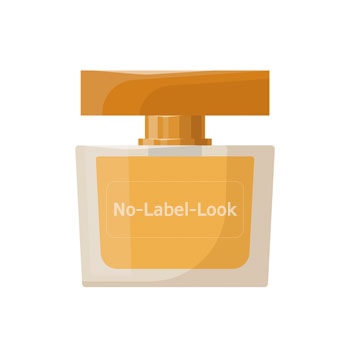 Bottle of perfume in a minimalist design, with an orange cap and the label 'No-Label-Look' on the front.