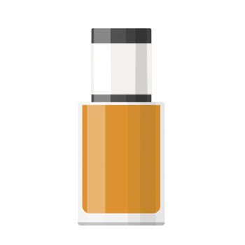 A small bottle with orange liquid and a white cap.