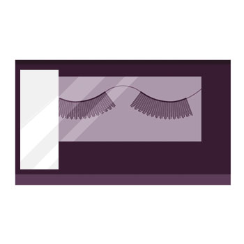 Artificial eyelashes in a purple package with a transparent window.
