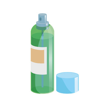 Green spray bottle with a blue cap, labeled with a neutral sticker.