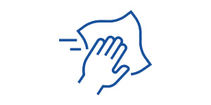 Hand holding a cloth and wiping a surface. Symbolizes cleaning or hygiene.