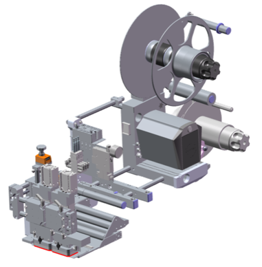 Technical drawing of a machine module featuring various mechanical components, including a motor, rollers, and control elements.