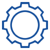 Blaues Zahnrad-Symbol mit einem inneren Kreis, das häufig für Einstellungen oder technische Optionen verwendet wird.