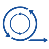 Ein blauer, spiralförmiger Pfeil, der sich nach rechts bewegt, symbolisiert einen Fortschritt oder eine Zielverfolgung.
