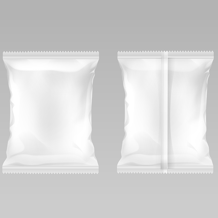 White, empty packaging with a smooth surface, visible from the front and back, without any labeling or contents.