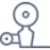 A simple, schematic diagram of a device with a round roller and a handle.