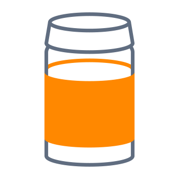 A stylized container with an orange ribbon around the middle, set against a black background.