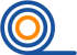 A blue circle with an orange inner circle and a black dot in the center.