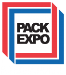 Logo of the PACK EXPO, framed by red and blue rectangles.