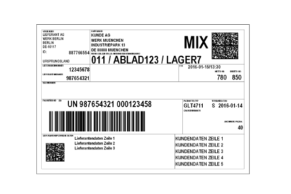 Sample label for VDA label mix