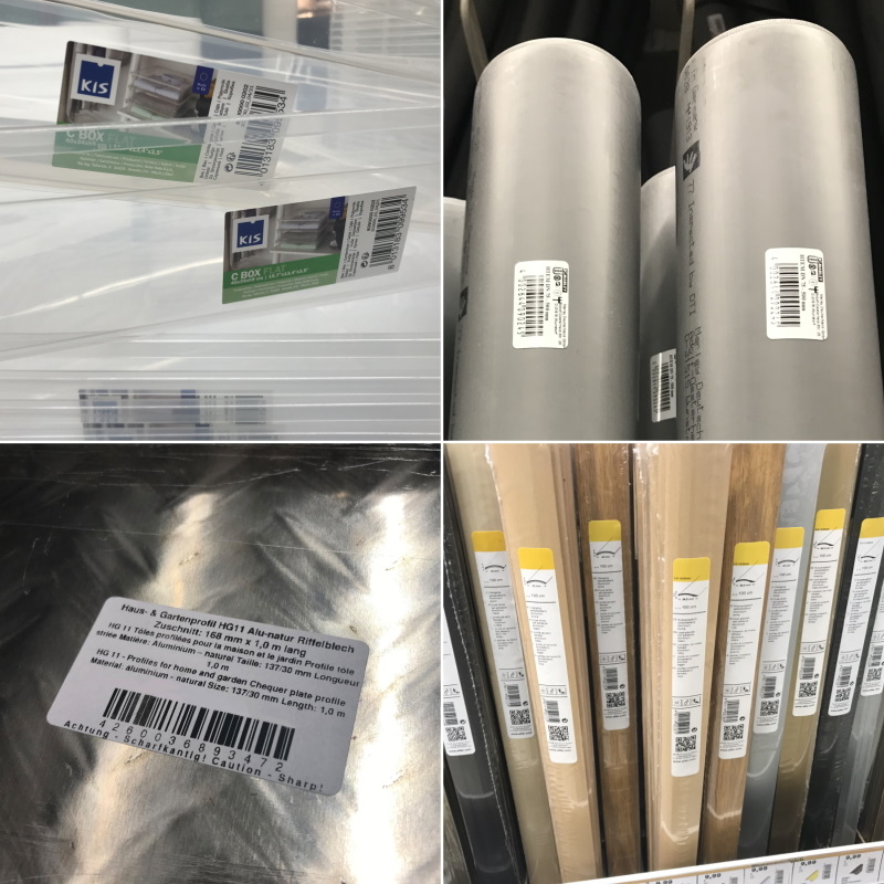 Solutions for the construction materials sector: Product labels with special properties for challenging surfaces (transparent plastic containers, wastewater pipes, checker plate, shrink film)