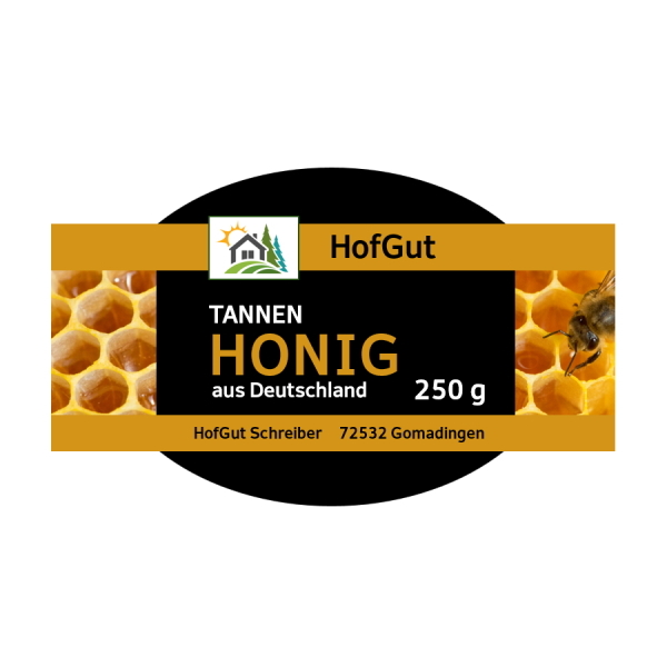 Order roll labels online in digital printing: honey label in custom shape, white background.