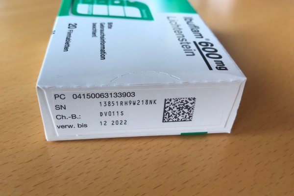 UDI labeling on a medication package