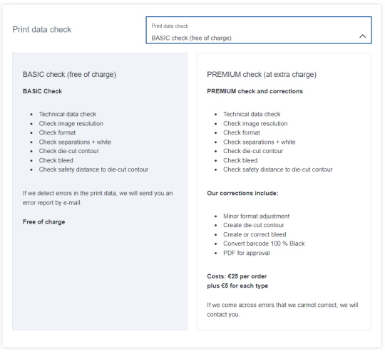 Label configurator: Selection of print data check