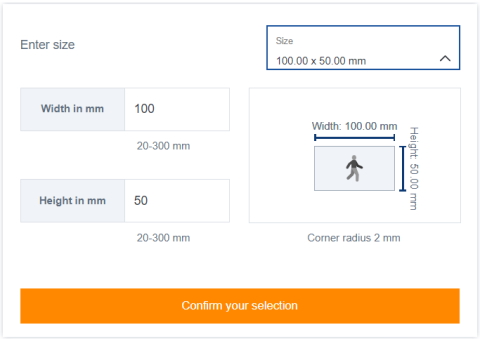 Label configurator: Selection of label size