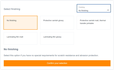 Label configurator: Selection of finishing