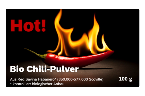 Order roll labels online in digital printing: Bio Chili label, rectangular