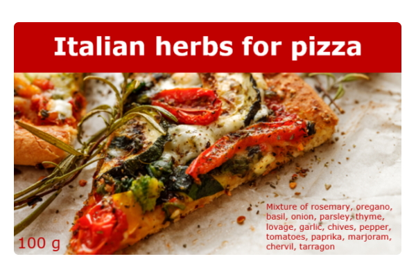 Order roll labels online in digital printing: Italian herbs label, rectangular
