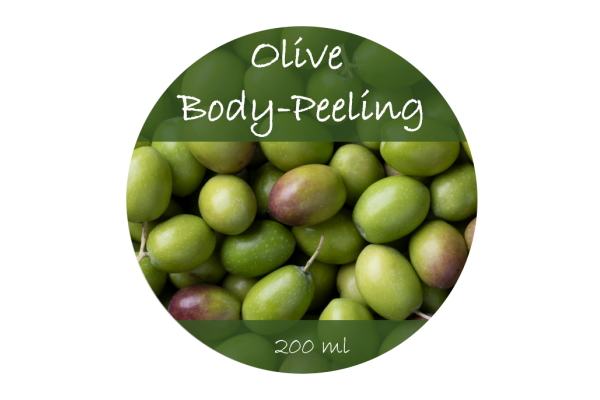Order roll labels online in digital printing: Olive Body Scrub label, round