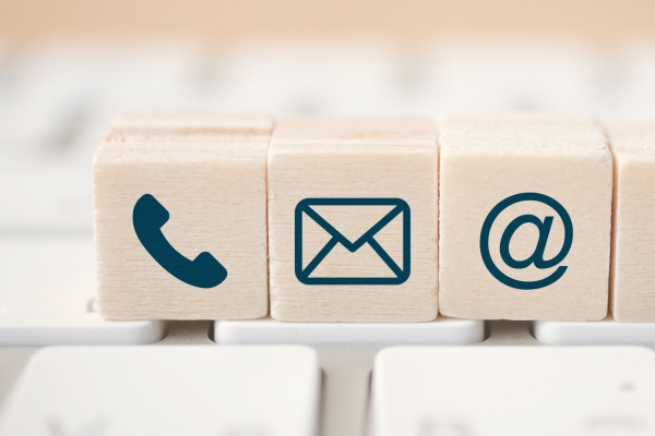 Icon for contacting via phone, mail, email, symbols on dice